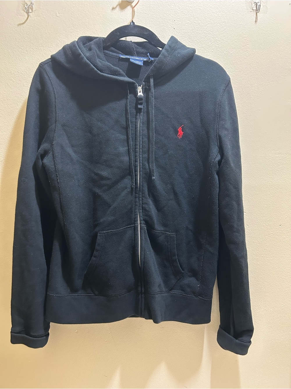 Polo by Ralph Lauren Black Zip-Up Hoodie with Red Pony